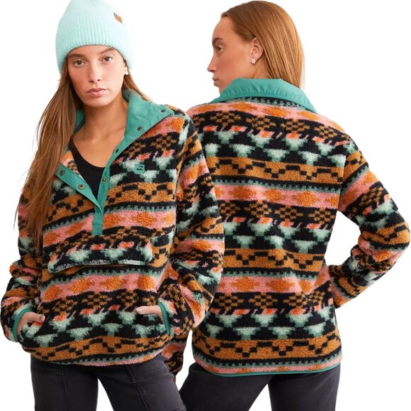 Billabong Switchback Faux Fur Pullover Jacket Women XL Aztec Outdoor Sherpa Cozy - Picture 1 of 15